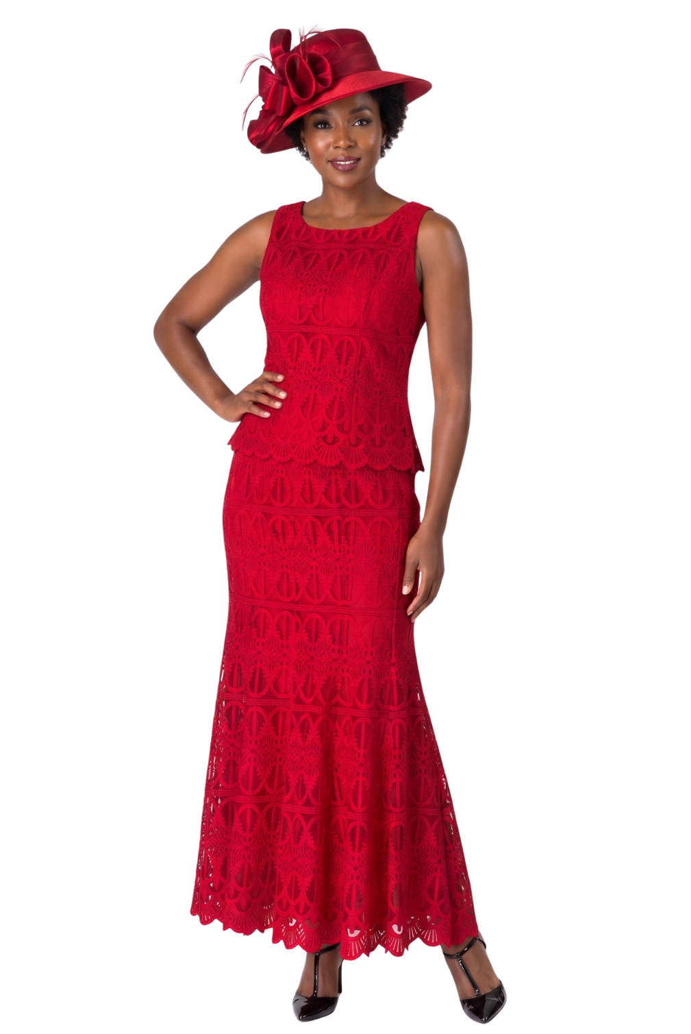 3pc Lux Lace Skirt Suit w/ Scallop Hems-Plus Size
