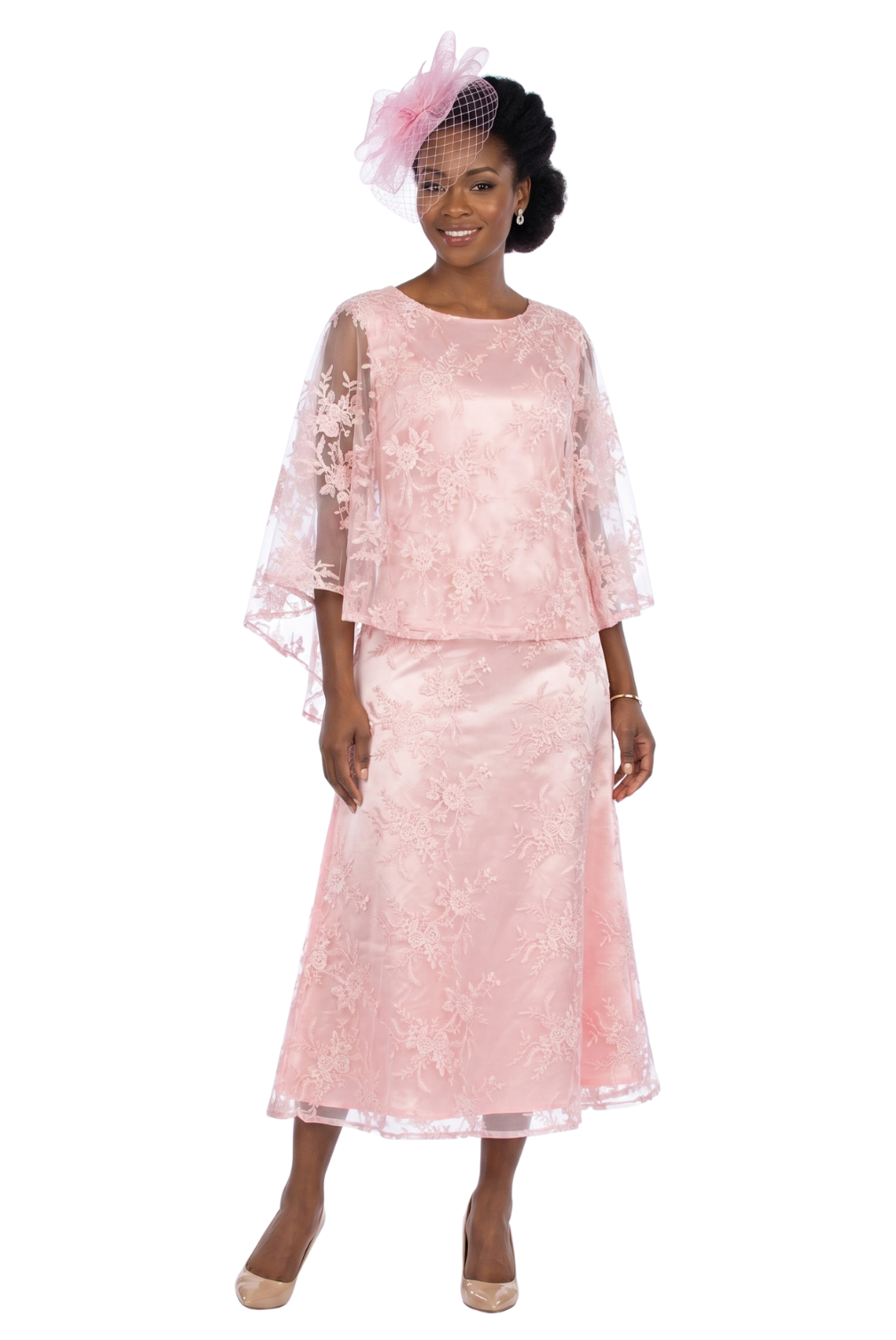 2pc Lace Dress & Hi-Lo Pull Over Lace Cape - Plus size