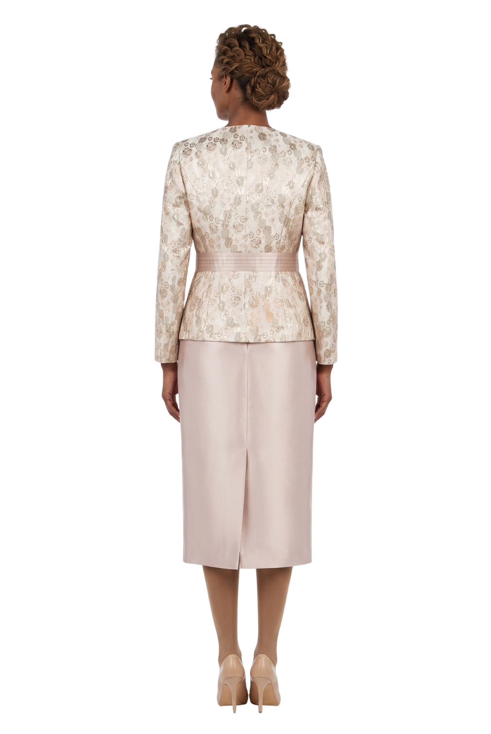 3pc Classic Brocade+Silky Twill Skirt Suit-Plus