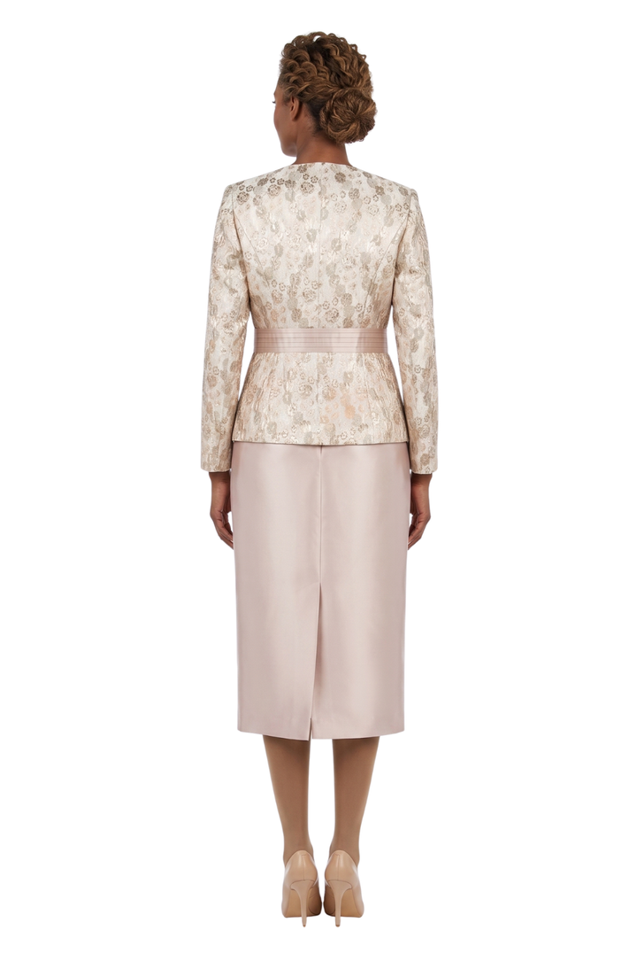 3pc Classic Brocade+Silky Twill Skirt Suit-Plus