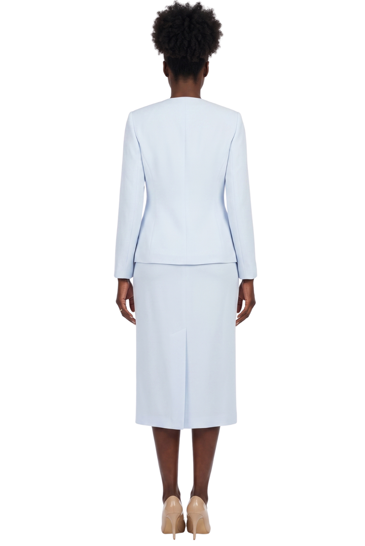 3pc Collarless Clean Lines Detailed Skirt Suit