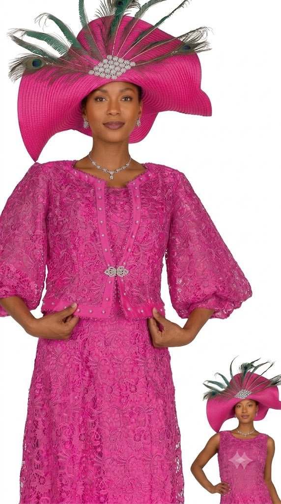 Elegant Fuchsia Lace Midi Dress Jacket with Rhinestone