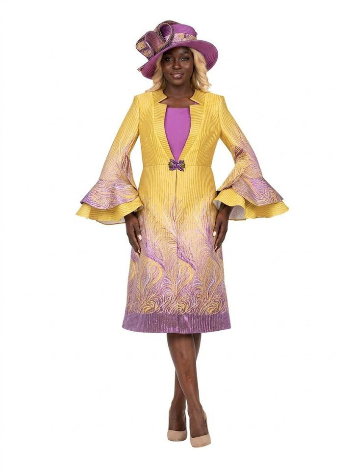 Metallic Ombre 2pc Dress&Long Coat Set-Plus