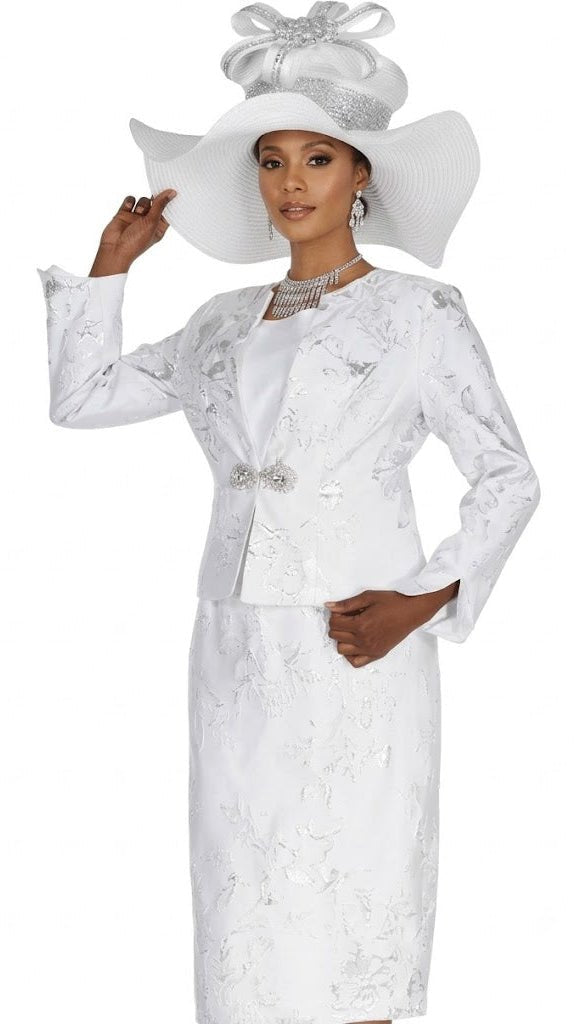 Elegant Lilac Metallic Pattern Three-Piece Skirt Suit with Rhinestone Clasp 6269 - Especially Yours