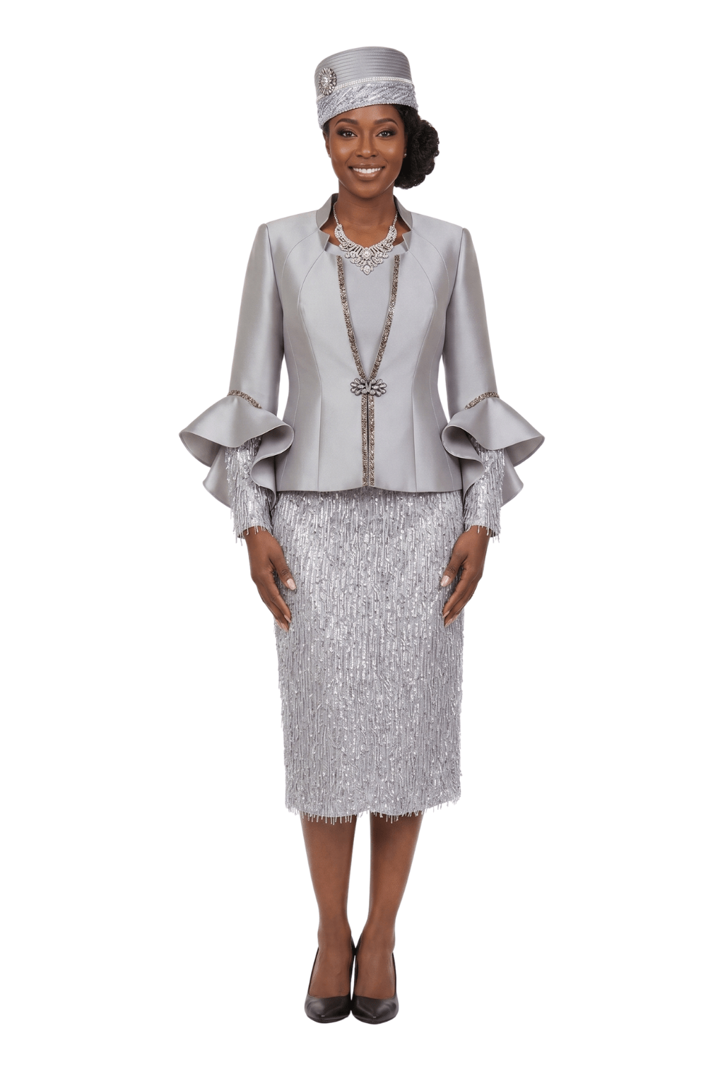 3pc Ruffle - Cuff Jkt, Cami&Fringe Pencil Skirt Suit - Especially Yours