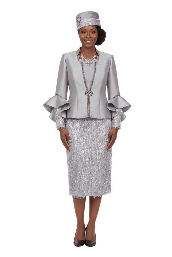 3pc Ruffle - Cuff Jkt, Cami&Fringe Pencil Skirt Suit - Especially Yours