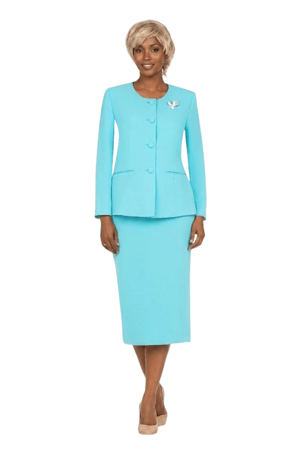 Classic Tailored 2pc Skirt Suit with Brooch - Plus - Especially Yours
