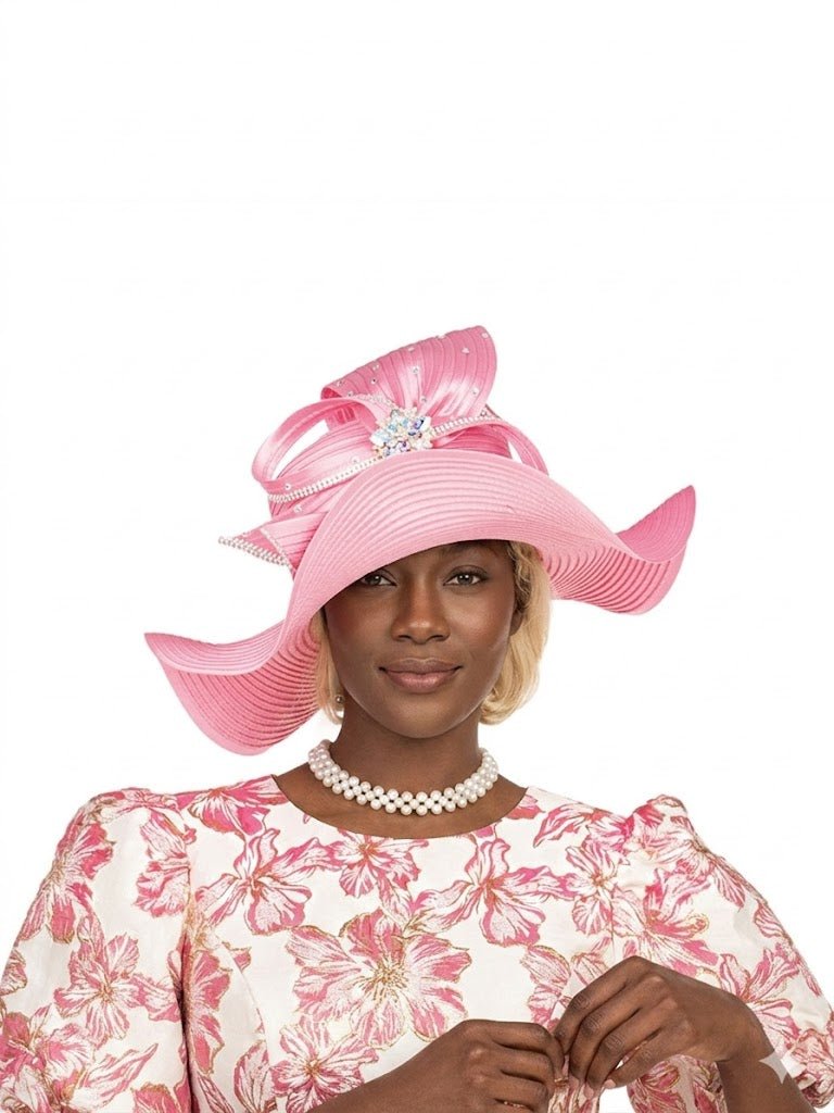Large Wavy Brim Ribbon Hat w/ Stones - Especially Yours