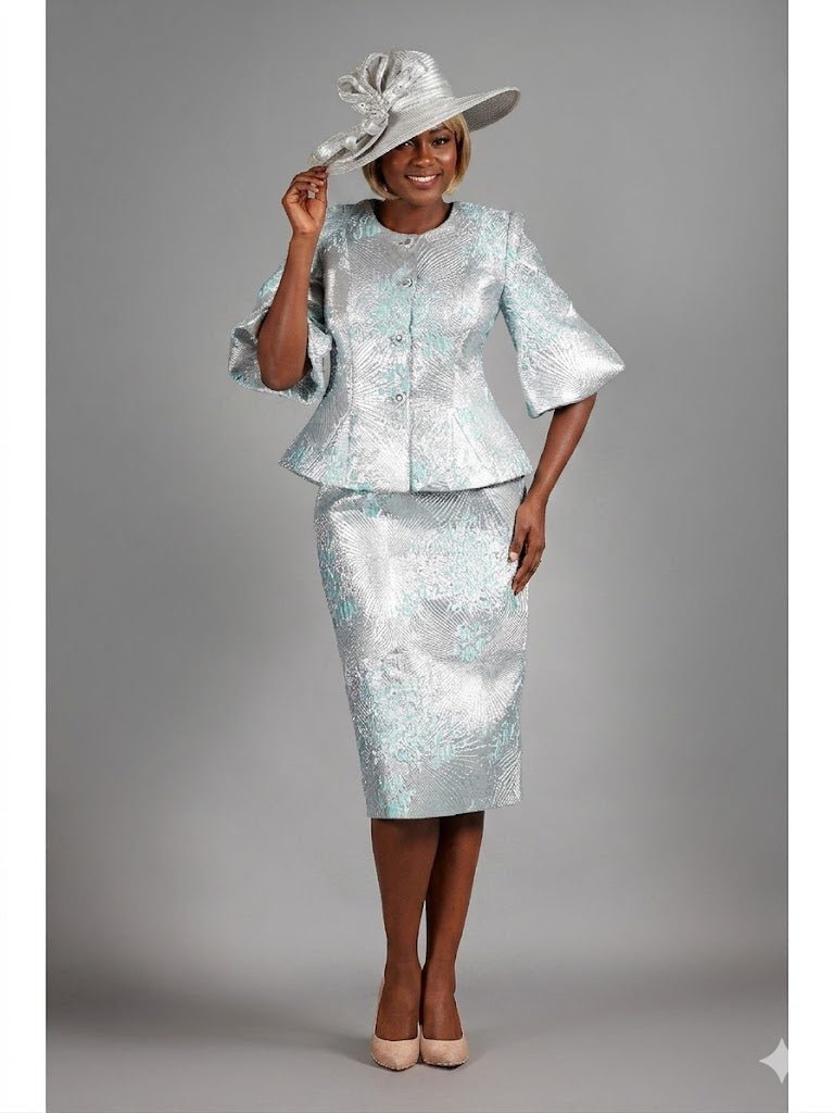 2pc Elbow Length Slv Brocade Skt Suit - Especially Yours