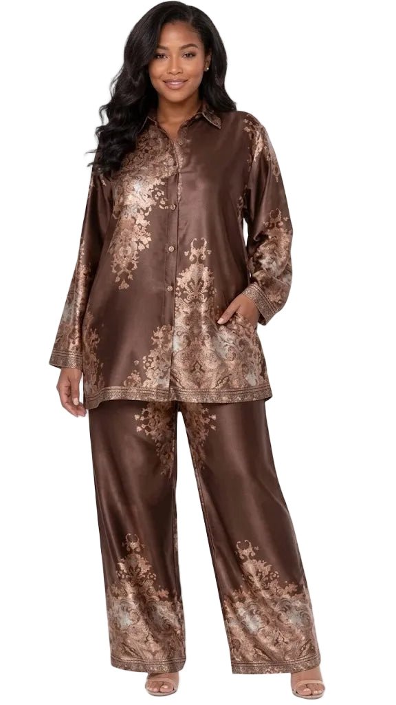 Baroque Print Satin Pant Set -82895 - Especially Yours
