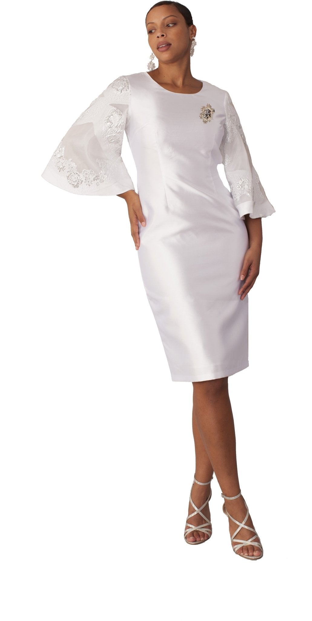 Bell Sleeve Sheath Dress with Crystal Brooch - 9737 - Especially Yours
