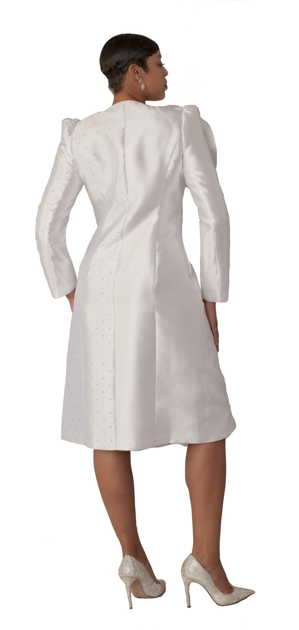 Pearl - Studded Floral Appliqué Coat Dress - 9751 - Especially Yours