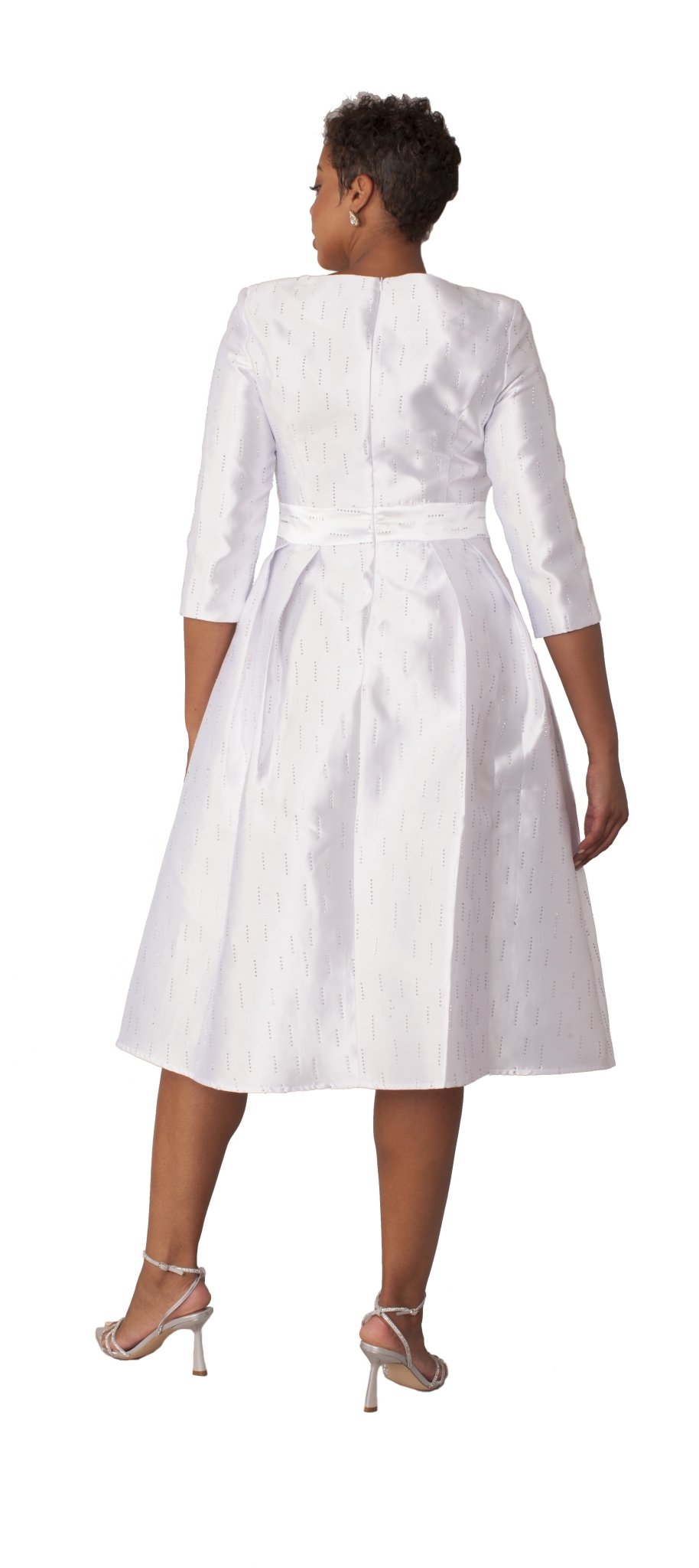 White Shimmer A-Line Tea Length Dress White / 18 White Shimmer A-Line Tea Length Dress White / 18