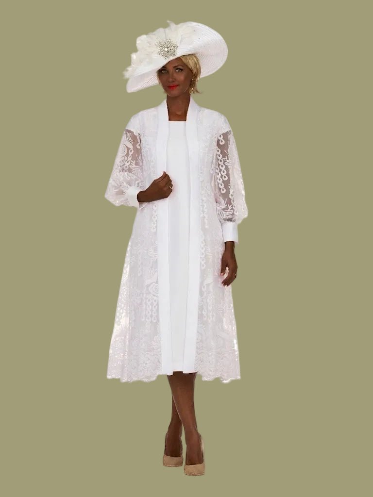 2pc Midi Dress w/ Sheer Lace Overlay Jacket - Plus - Especially Yours