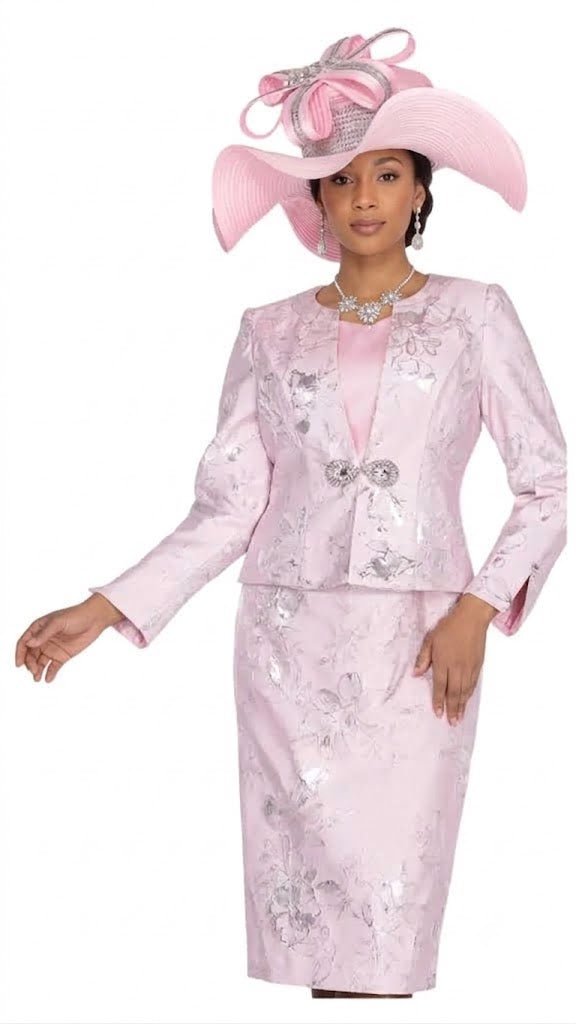 Elegant Lilac Metallic Pattern Three-Piece Skirt Suit with Rhinestone Clasp 6269 - Especially Yours