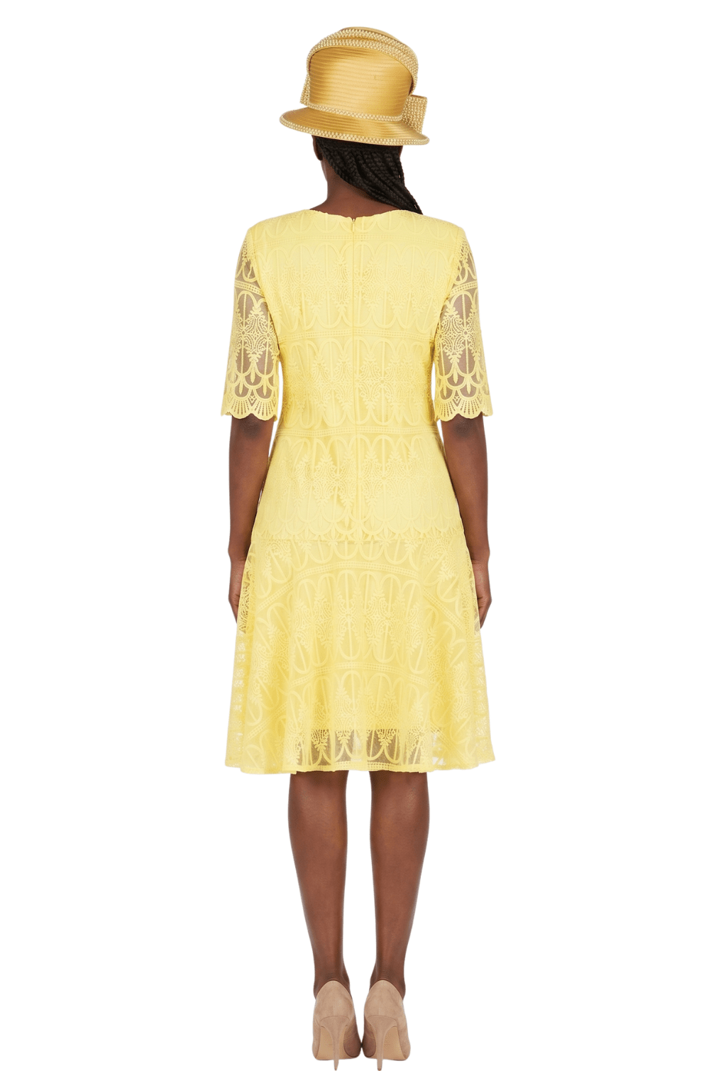 1pc Embroidery Lux Lace Pleated Flare Dress-Plus - Especially Yours