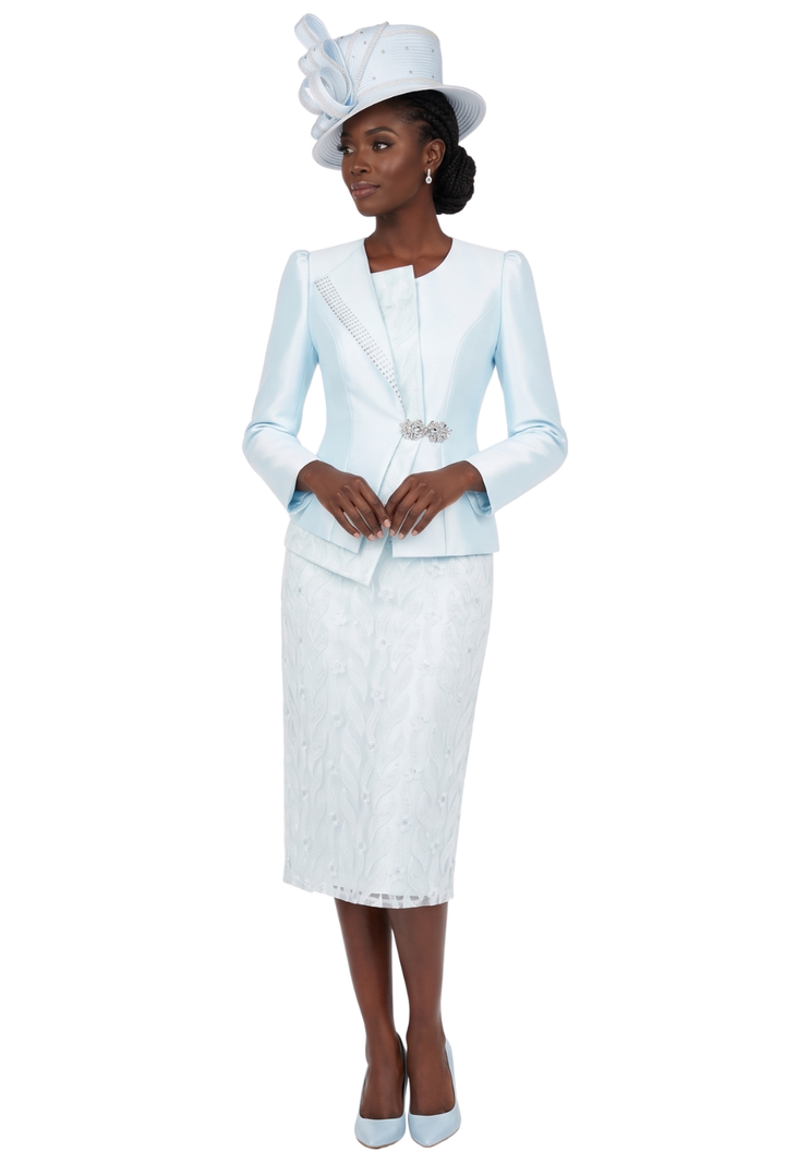2pc Silky Twill Jkt + Sequined Lace Skirt Suit