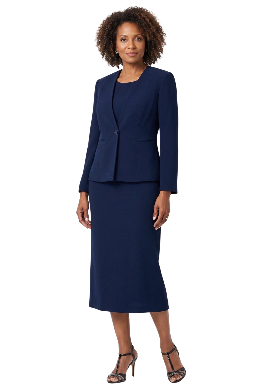 3pc Collarless Clean Lines Detailed Skirt Suit