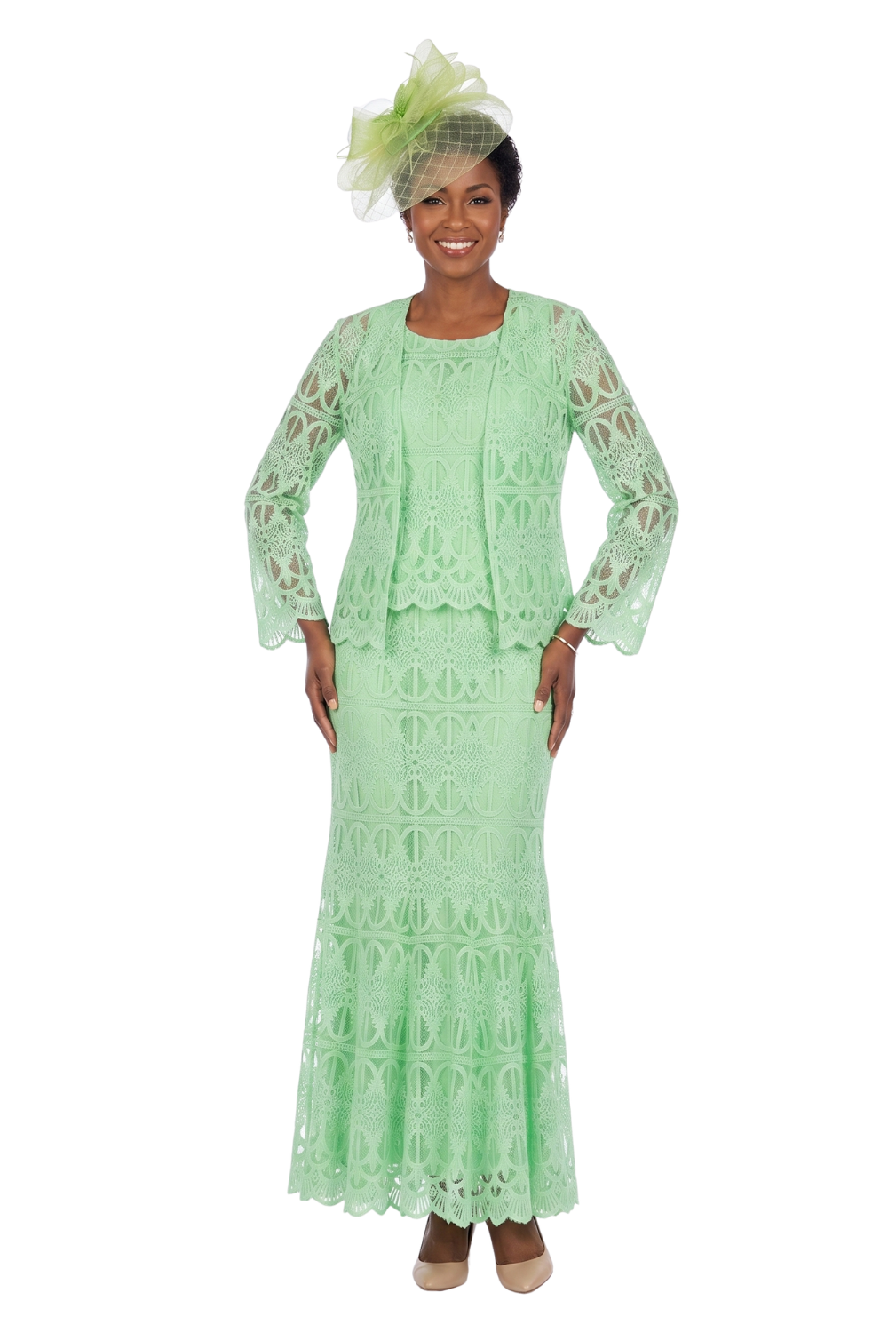 3pc Lux Lace Skirt Suit w/ Scallop Hems-Plus Size