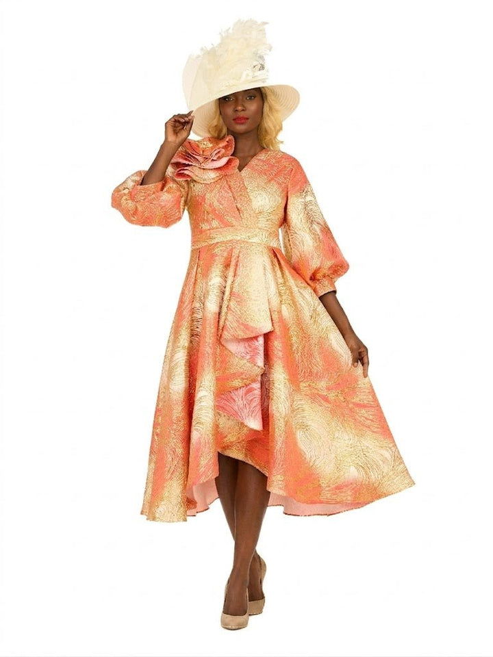 Hi - Lo A - Line Brocade Dress w/ Shoulder Flower - Especially Yours