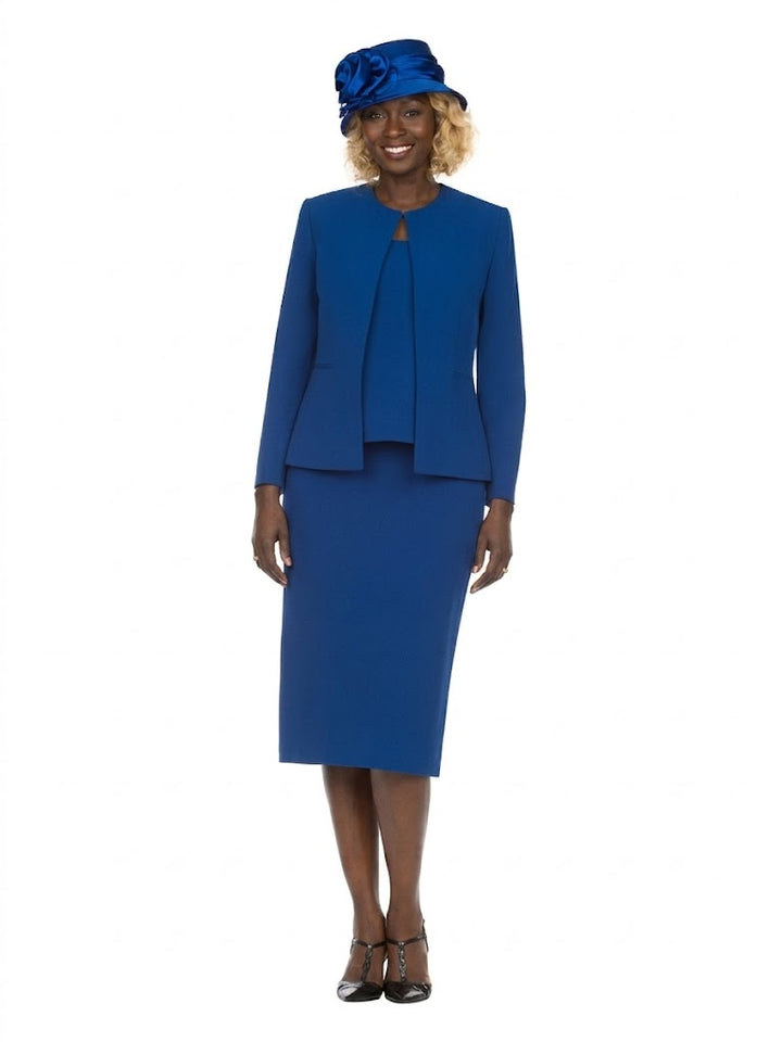 3pc Round Neck Clean Lines Detailed Skirt Suit