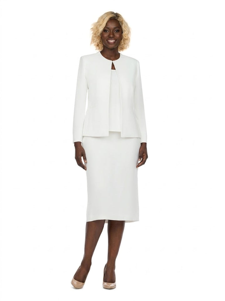 3pc Round Neck Clean Lines Detailed Skirt Suit