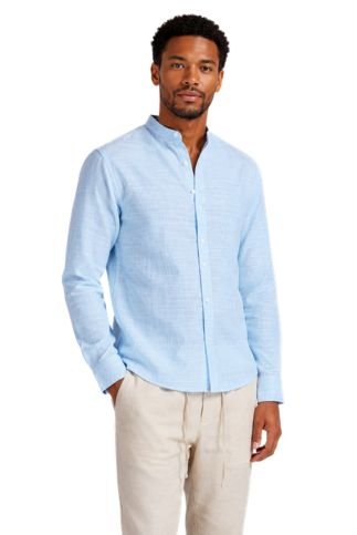 Men's Linen Blend Mandarin Collar Long Sleeve Shirt - Especially Yours