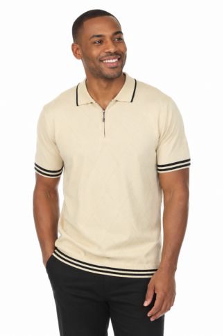 Men's Stylish Premium Knit Textured Polo Shirt with Stripe Accents - Especially Yours