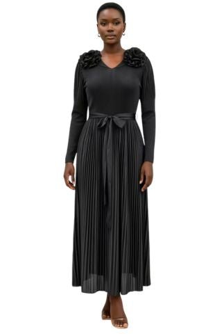 Pleated Rosette Shoulder Midi Dress - 83003 - Especially Yours