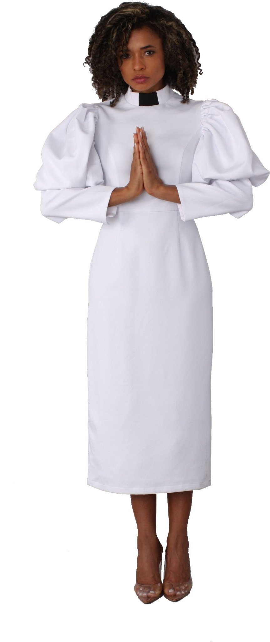 Plus Size Women's Clergy Dress with Puff Sleeves and Classic Collar - 4813W - Especially Yours