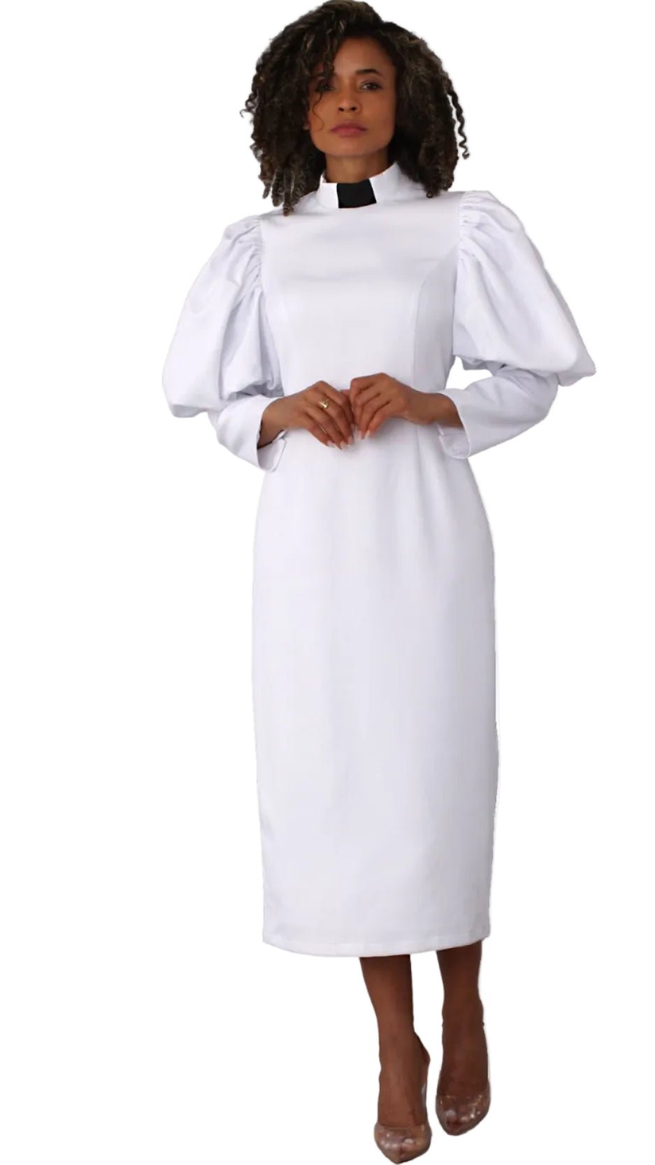 Clergy Dress with Puff Sleeves and Classic Collar- 4813