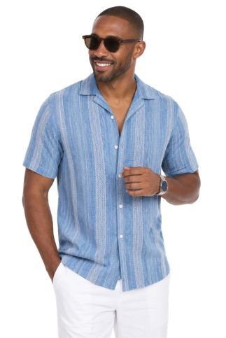 Men's Resort Style Casual Striped Multi - Texture Weave Linen Blend Shirt - Especially Yours