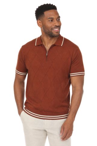 Men's Stylish Premium Knit Textured Polo Shirt with Stripe Accents - Especially Yours
