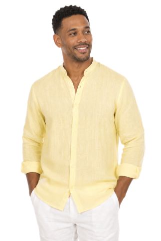 Men's 100% Linen Mandarin Collar Long Sleeve Shirt - Especially Yours
