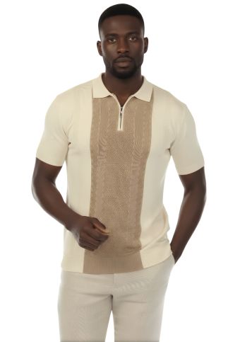 Men's Stylish Premium Knit Textured Polo Shirt with Stripe Accents