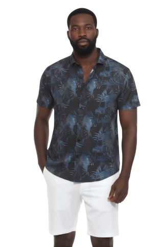 Men’s Navy Palm Short Sleeve Stretch Shirt