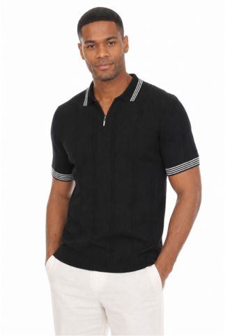 Men's Stylish Premium Knit Textured Polo Shirt with Stripe Accents