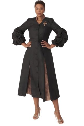 Plus Size Formal Church Coat Dress with Puff Sleeves and Pearl Cross – 4850W - Especially Yours