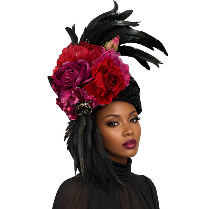 Adele Red Rhinestone Feather Church Hat - Whittall & Shon - Especially Yours