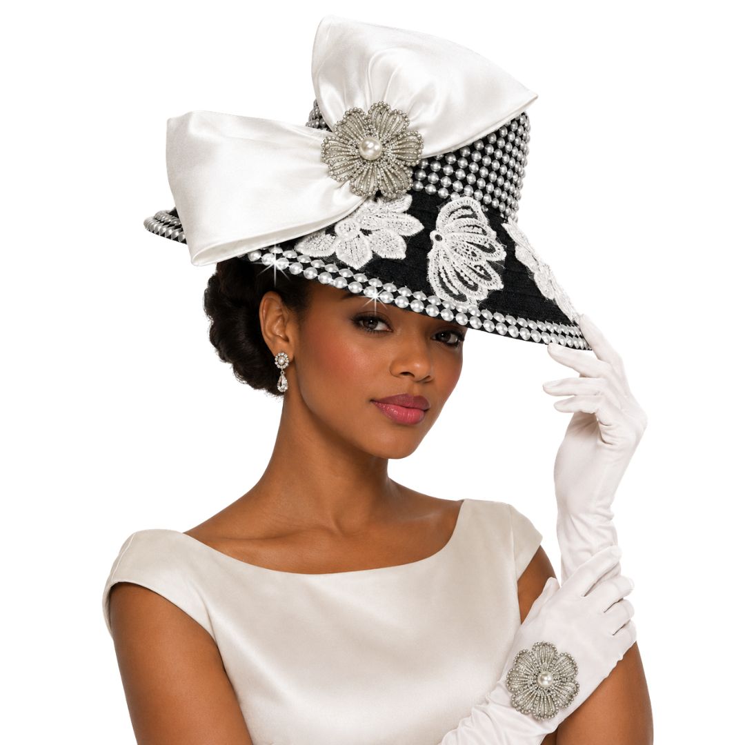 Immaculate Pearl and Gold Church Hat with Gloves - Whittall & Shon