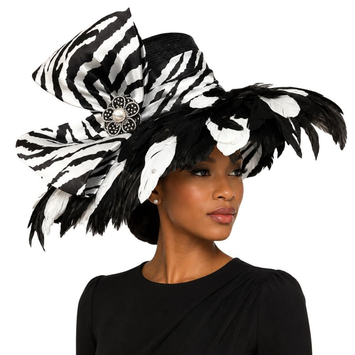 Plumeria Zebra Print Feather Brim Church Hat - Whittall & Shon - Especially Yours