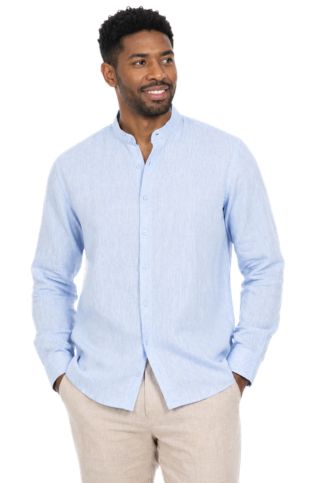 Men's 100% Linen Mandarin Collar Long Sleeve Shirt - Especially Yours