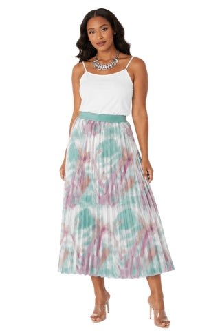 Watercolor Print Pleated Maxi Skirt - 82606 - Especially Yours