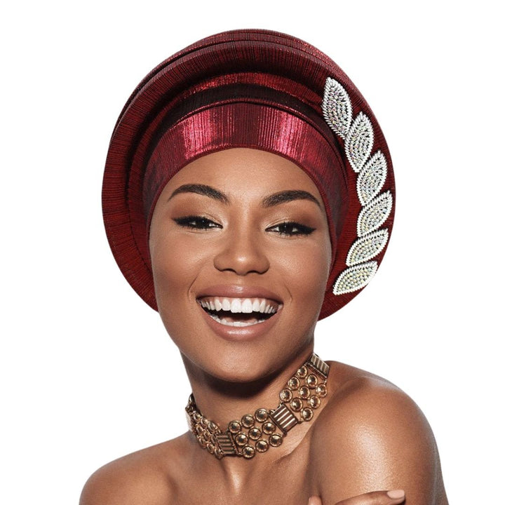 Stone Paved Marquise Leaf Accent Layered Turban Hair Wrap - Especially Yours