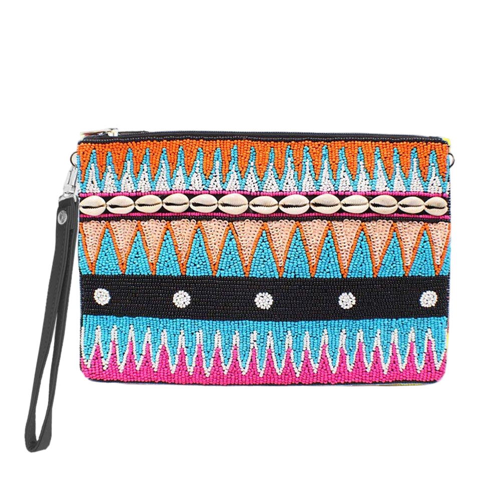 Puka Shell Point Sequin Seed Beaded Wristlet Clutch Bag - Especially Yours