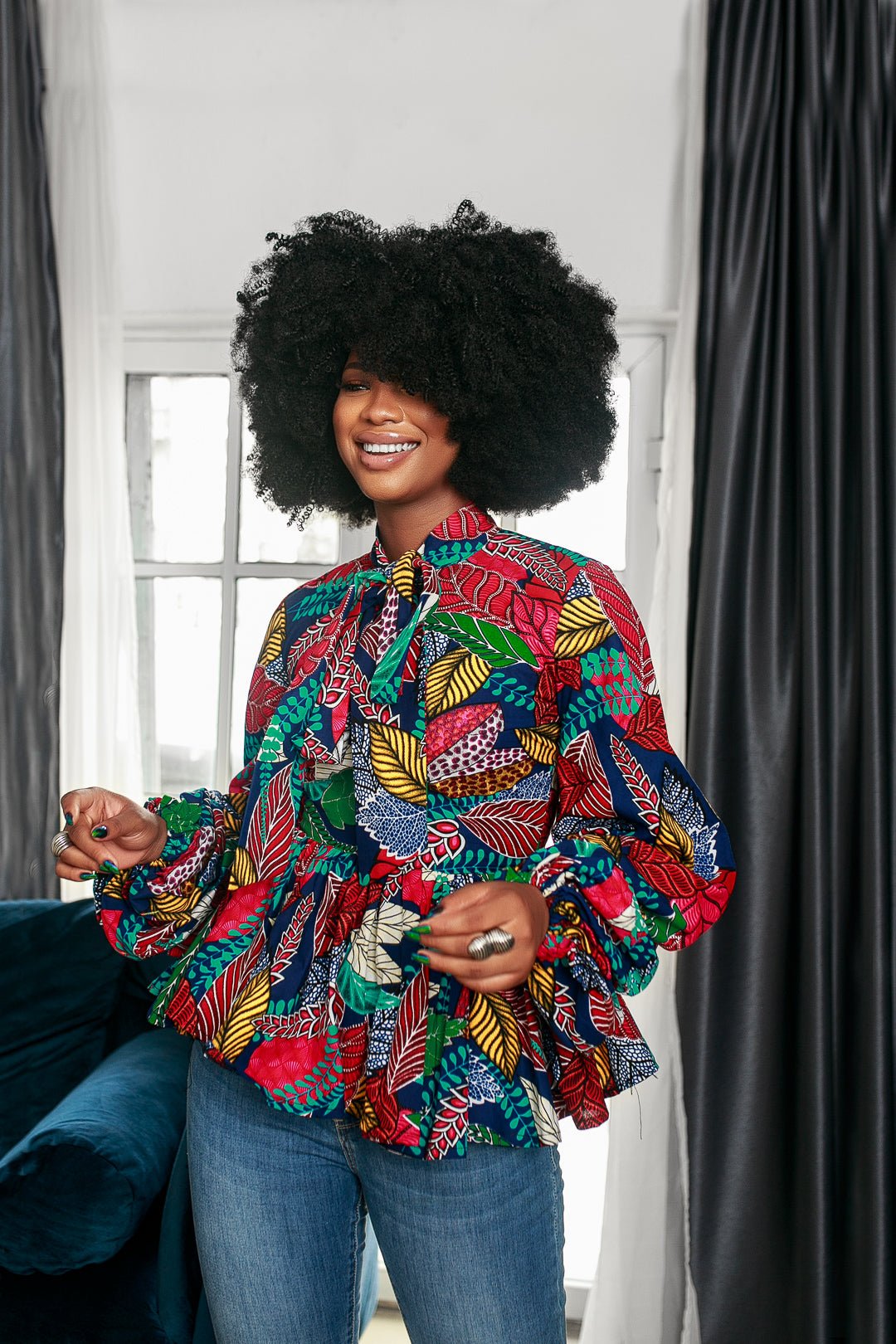 BIBI AFRICAN PRINT PUFF SLEEVE TOP [MULTICOLOR] - Especially Yours