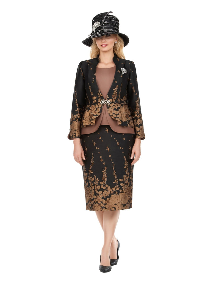 3pc Floral Print Brocade Peplum Jkt Skt Suit-Plus - Especially Yours