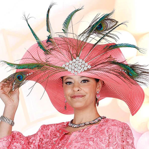 Stunning Wide Brim Church Hat with Elegant Peacock Feather & Rhinestone Embellishments - Especially Yours