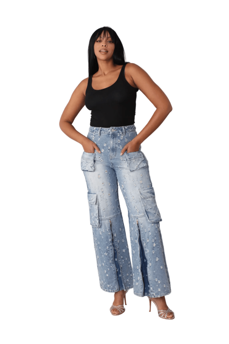 Distressed Denim Cargo Jeans - 82385 - Especially Yours