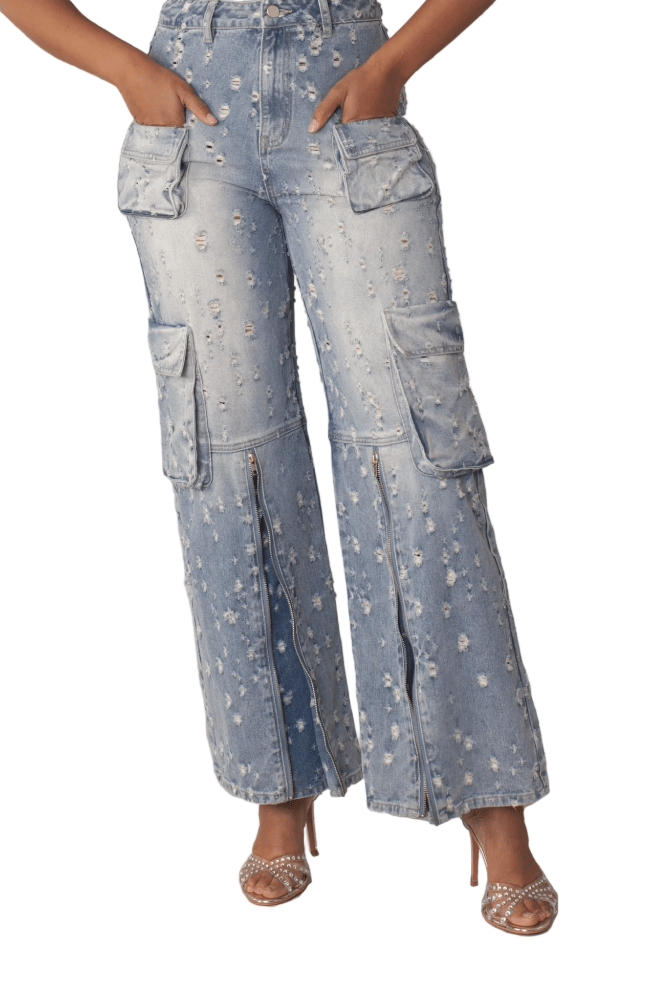Distressed Denim Cargo Jeans - 82385 - Especially Yours